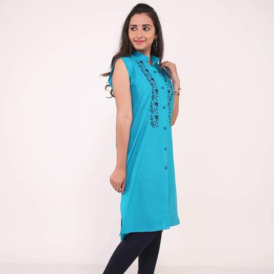 Blue Cotton Embroidered Top