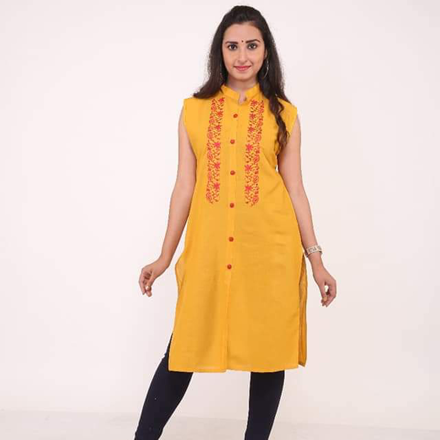 Yellow Cotton Embroidered Top