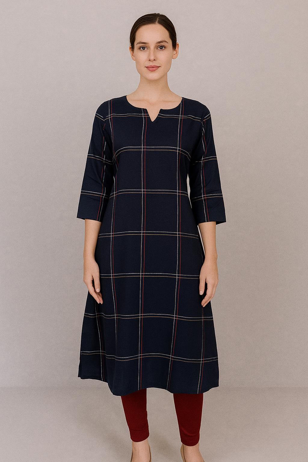 NAVY Cotton Viscose Dobby Yarn Dyed checked Kurtis