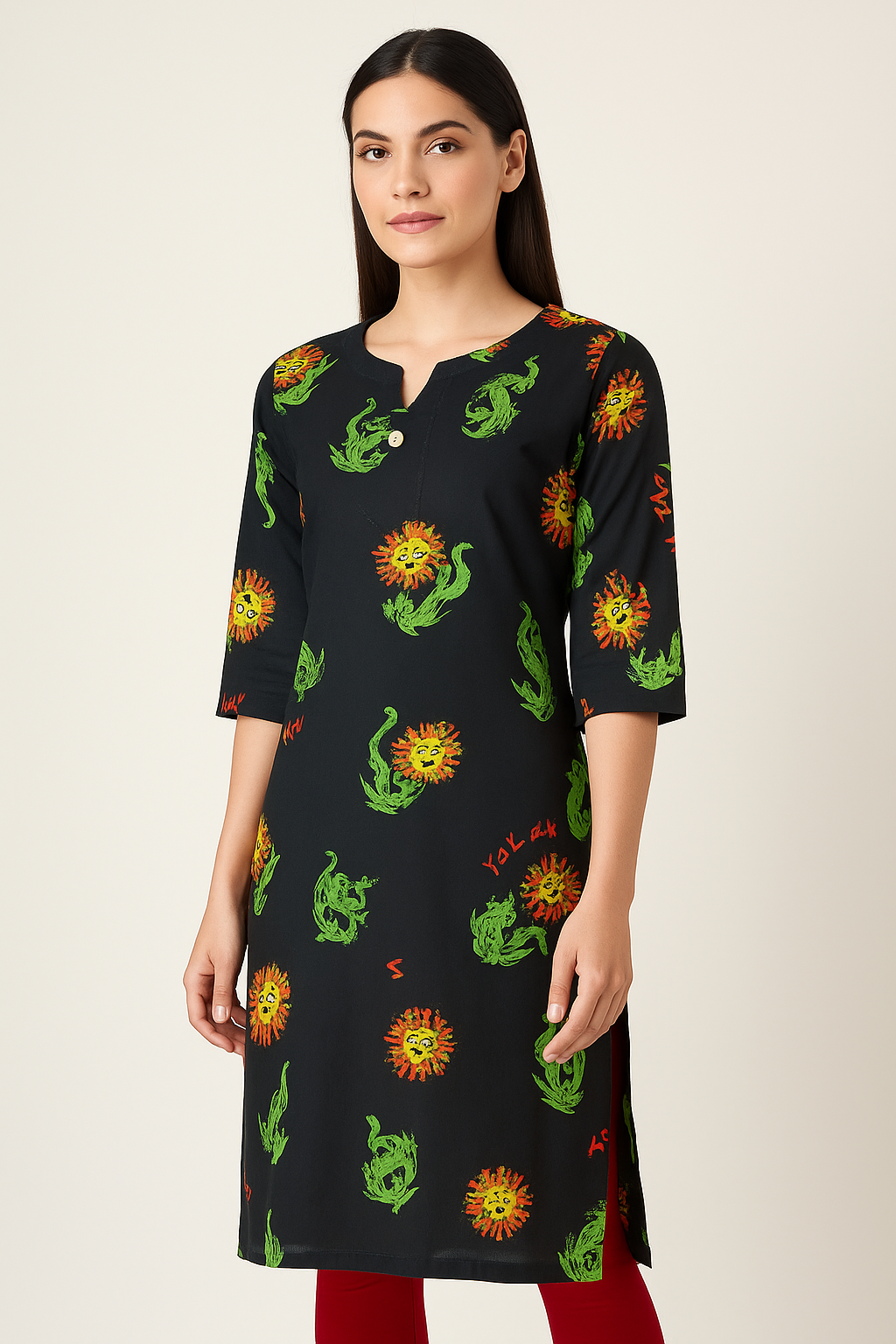 Black Digital Printed Viscose Hand Feel More Soft Kurtis