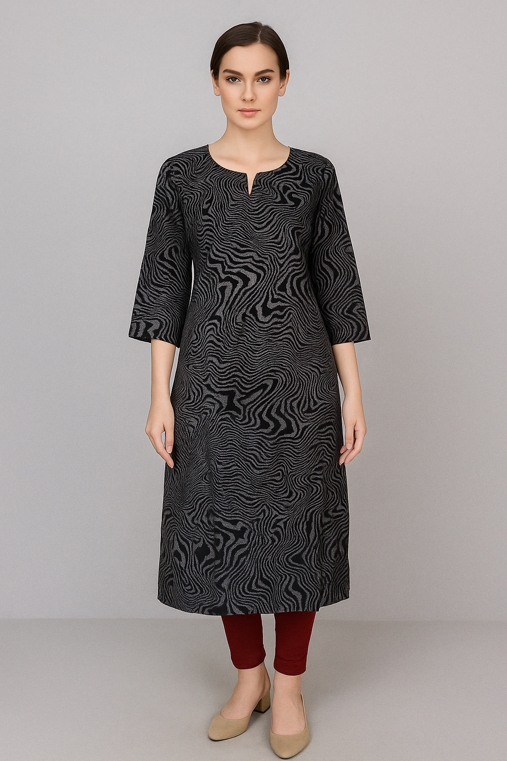 Cotton Grey Dyed with Black skin design Printed Tops