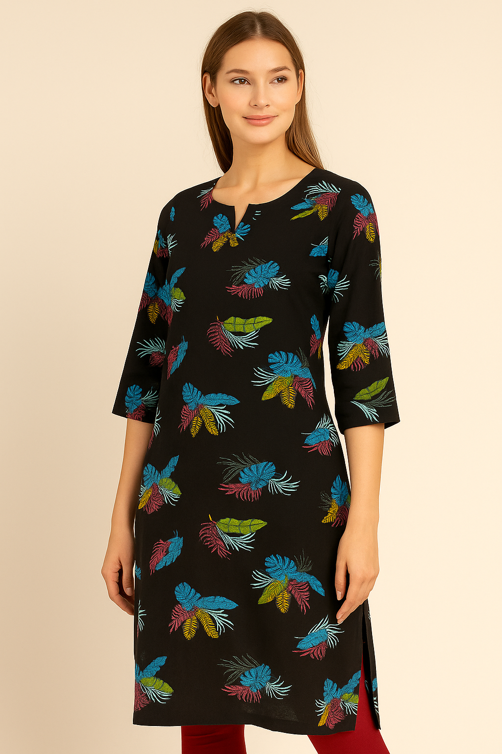 Black Reactive Printed Viscose Hand Feel More Soft Kurtis