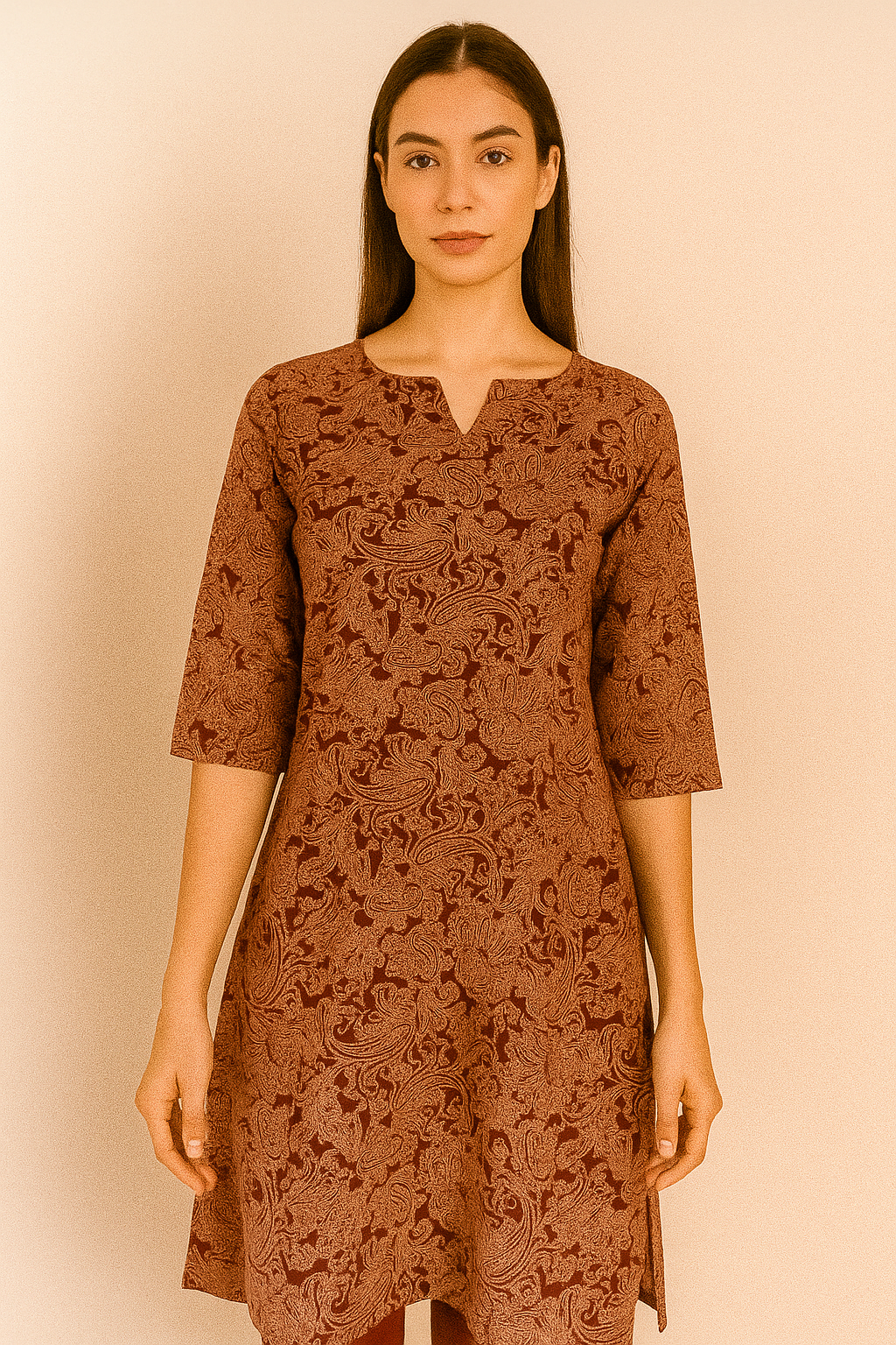 Cotton Burgundy Paisley printed Tops Kurtis