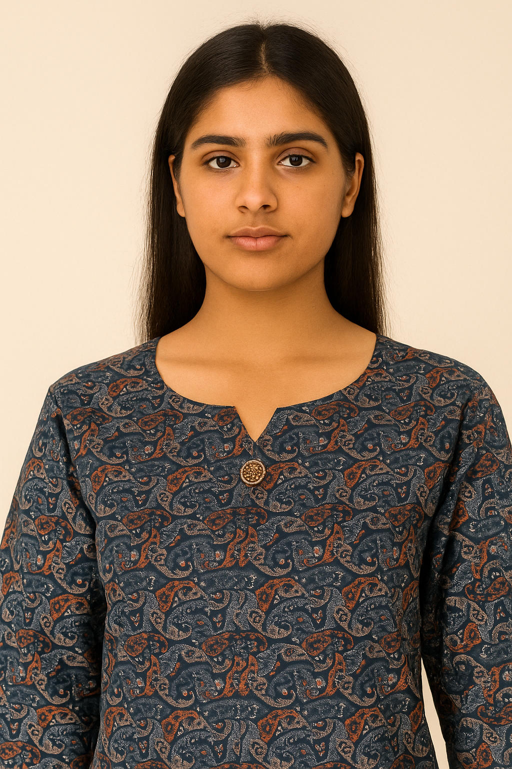 Cotton Navy Blue Paisley printed Tops Kurtis