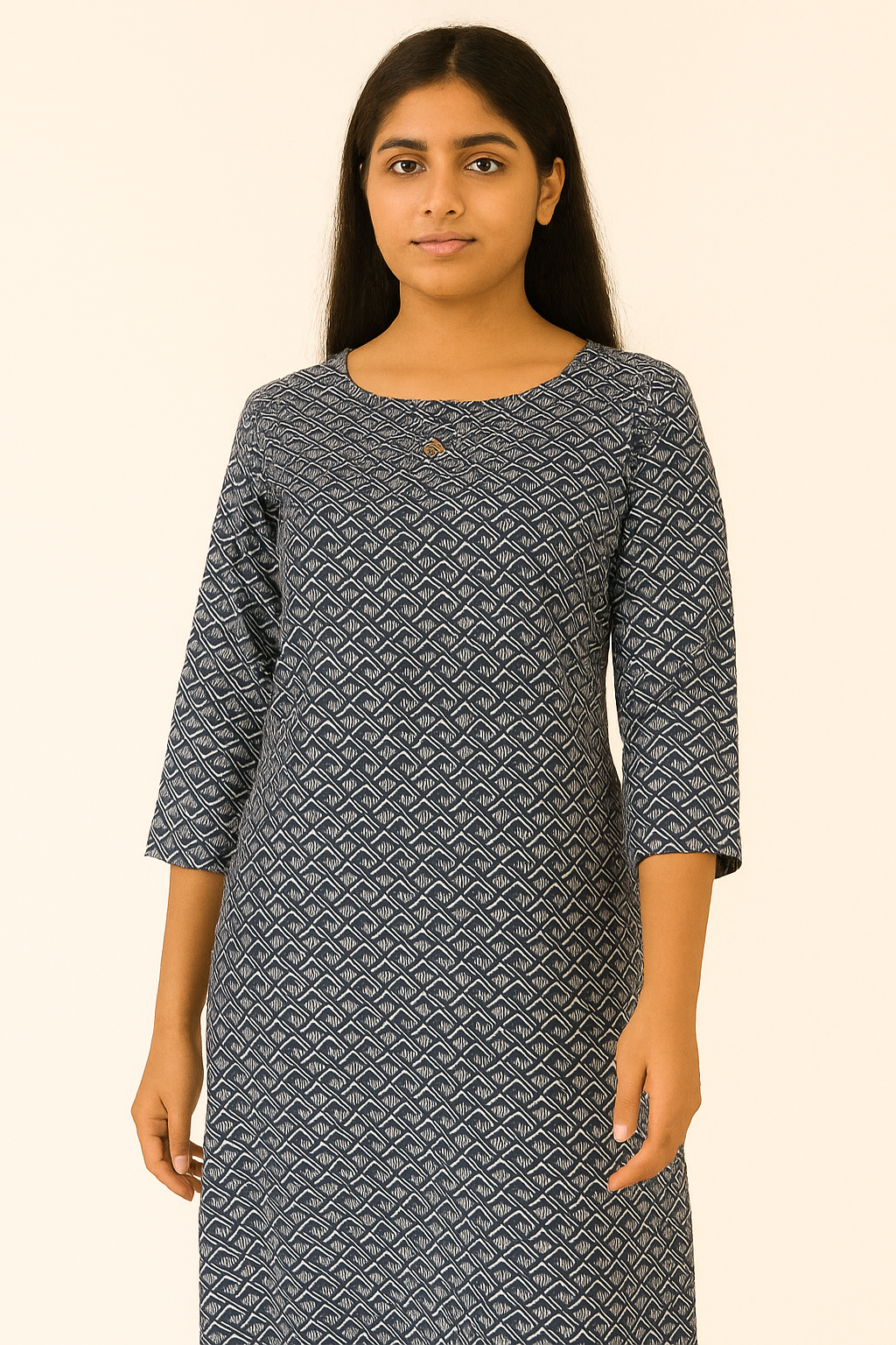 Cotton viscose Luxury Weave  Navy Diamond Paisley printed Tops Kurtis