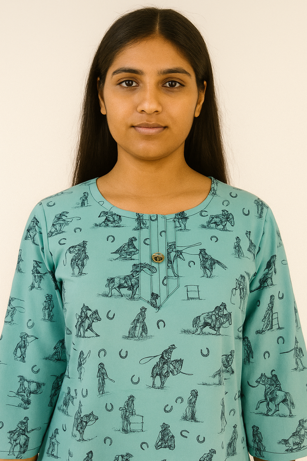 Cotton Sky blue with horse printed Tops