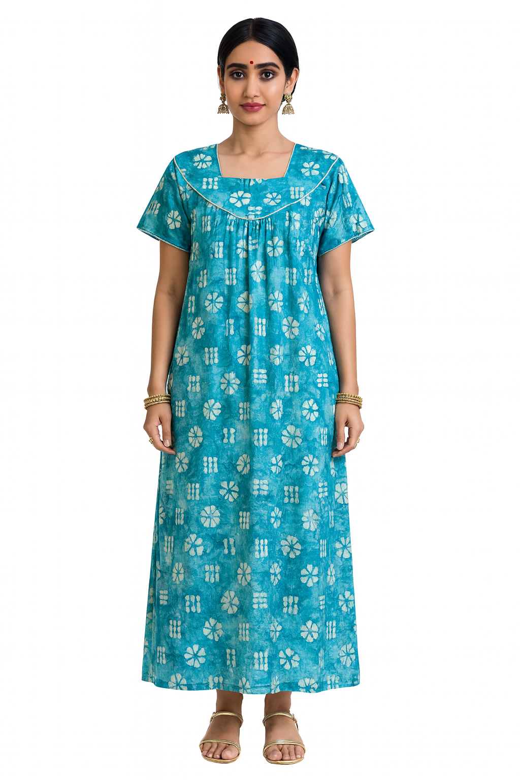 Blue Tie & Tie with wax White Flower printed more soft Nighty