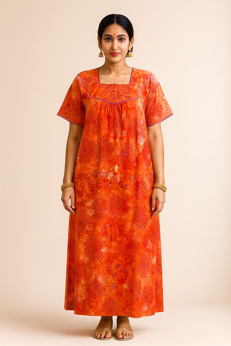 Orange Tie & Tie with wax Flower printed more soft Nighty